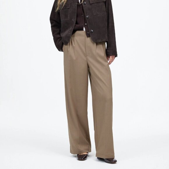 Madewell‎ Pants Women Petite Harlow Wide-Leg Trouser Brushed Twill Tan Size 4P
